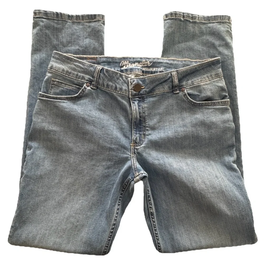 Wrangler Low Rise Straight Leg Jeans 13/14x34 Light Wash Western Stretch Denim